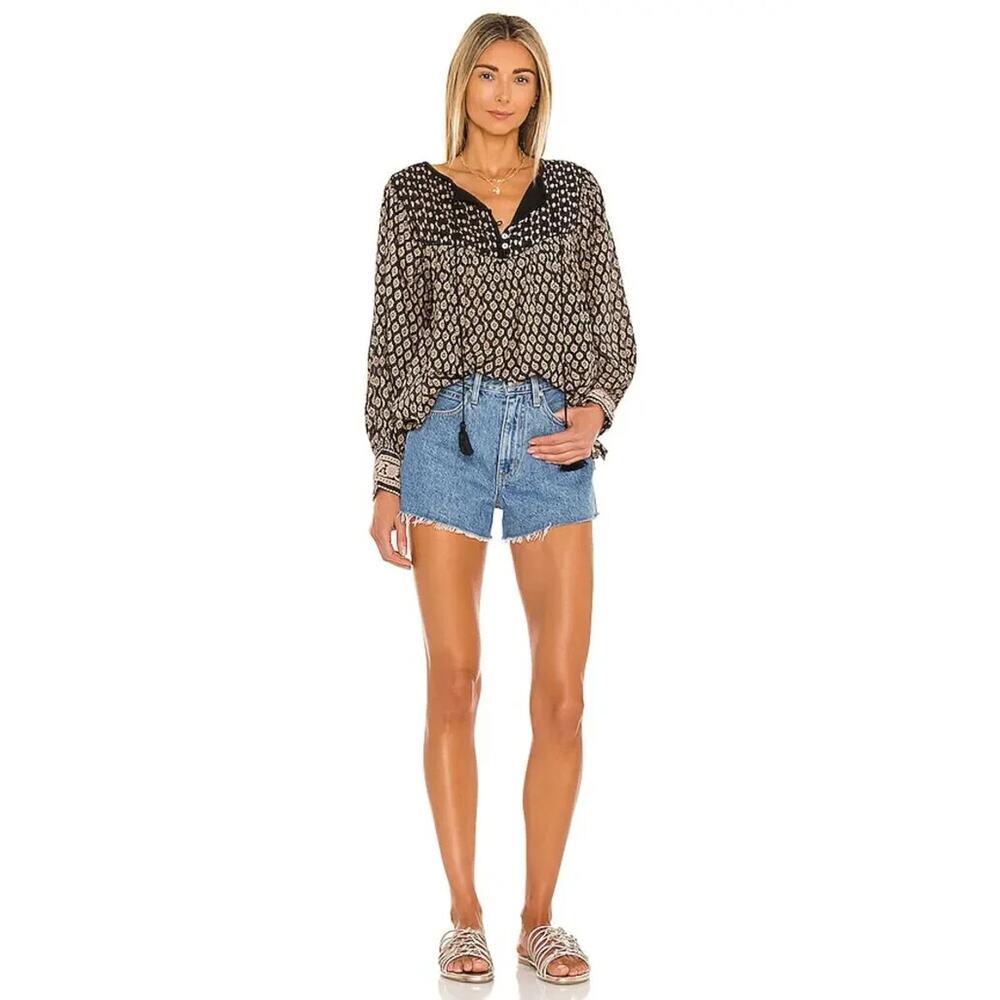 Cleobella Winter Blouse Black Brown Top Pintuck Small Peasant Boho Anthropologie - Picture 16 of 16